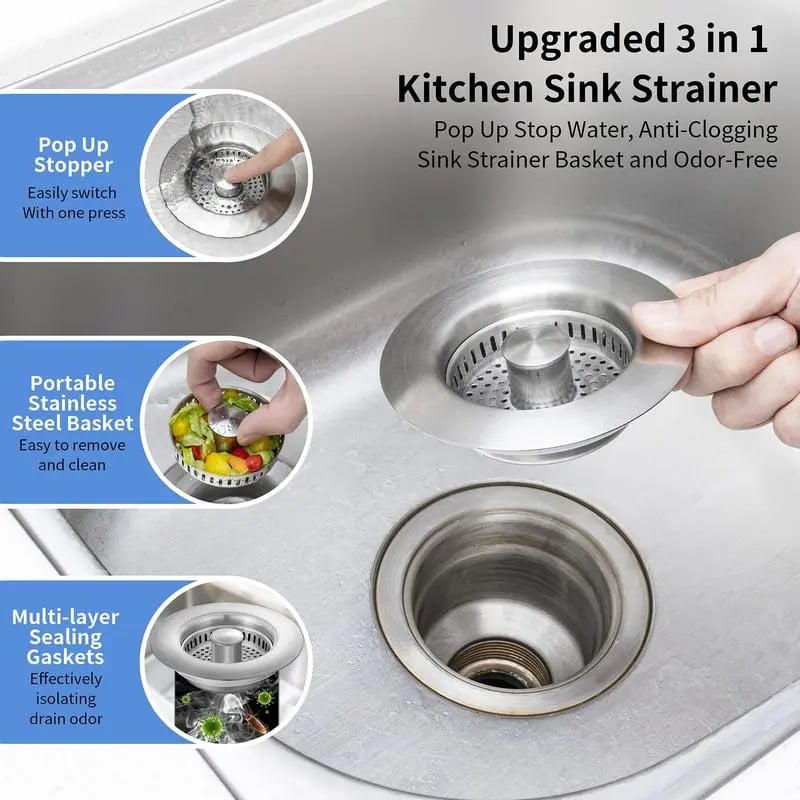 š„LAST DAY 49% OFF-Upgraded 3 in 1 Kitchen Sink Drain Strainer