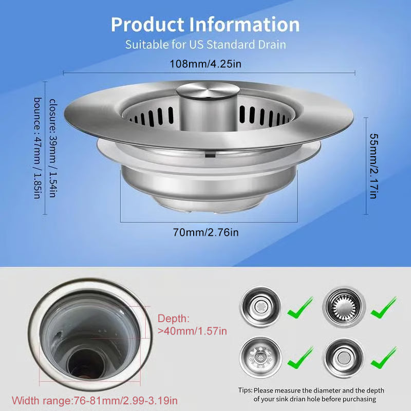 š„LAST DAY 49% OFF-Upgraded 3 in 1 Kitchen Sink Drain Strainer