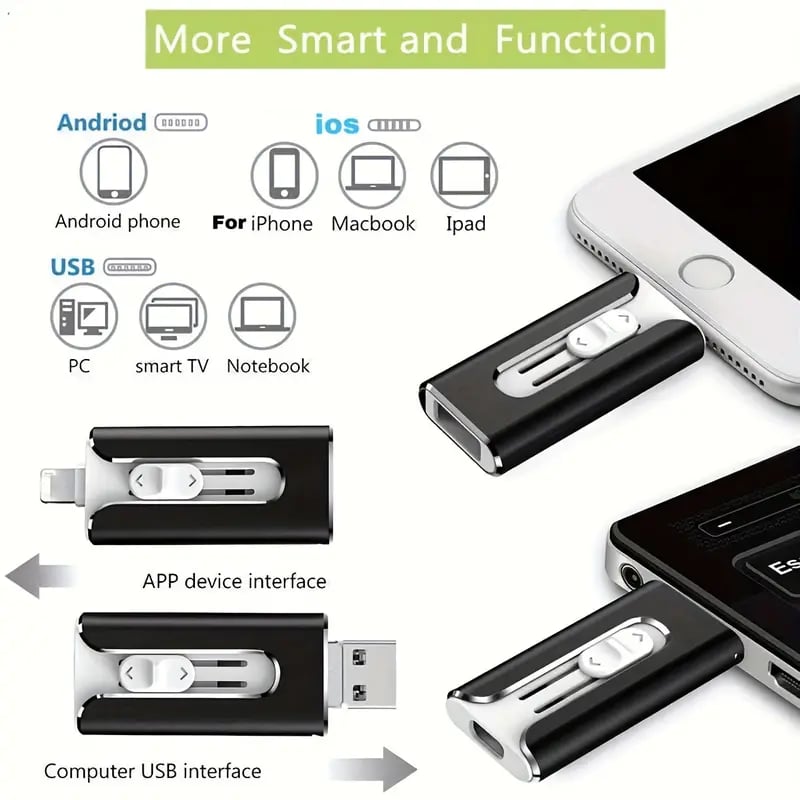 32GB~2TB Micro USB + 8 Pin + USB 3.0 4 in 1 Mobile Phone Computer U-Disk