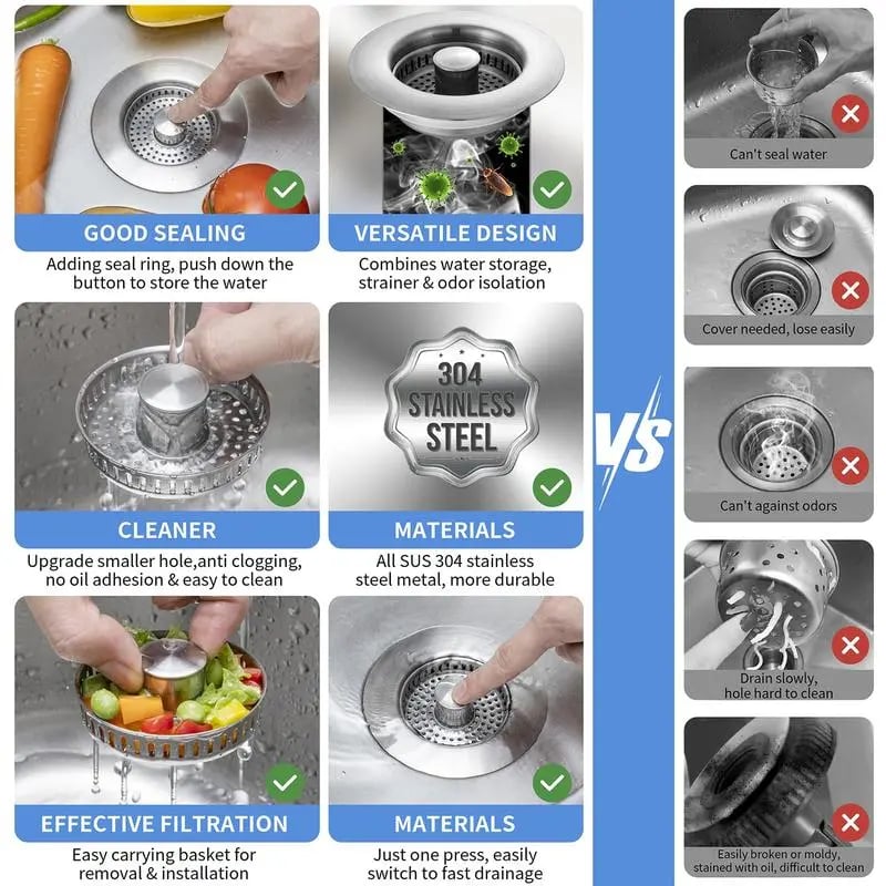 š„LAST DAY 49% OFF-Upgraded 3 in 1 Kitchen Sink Drain Strainer