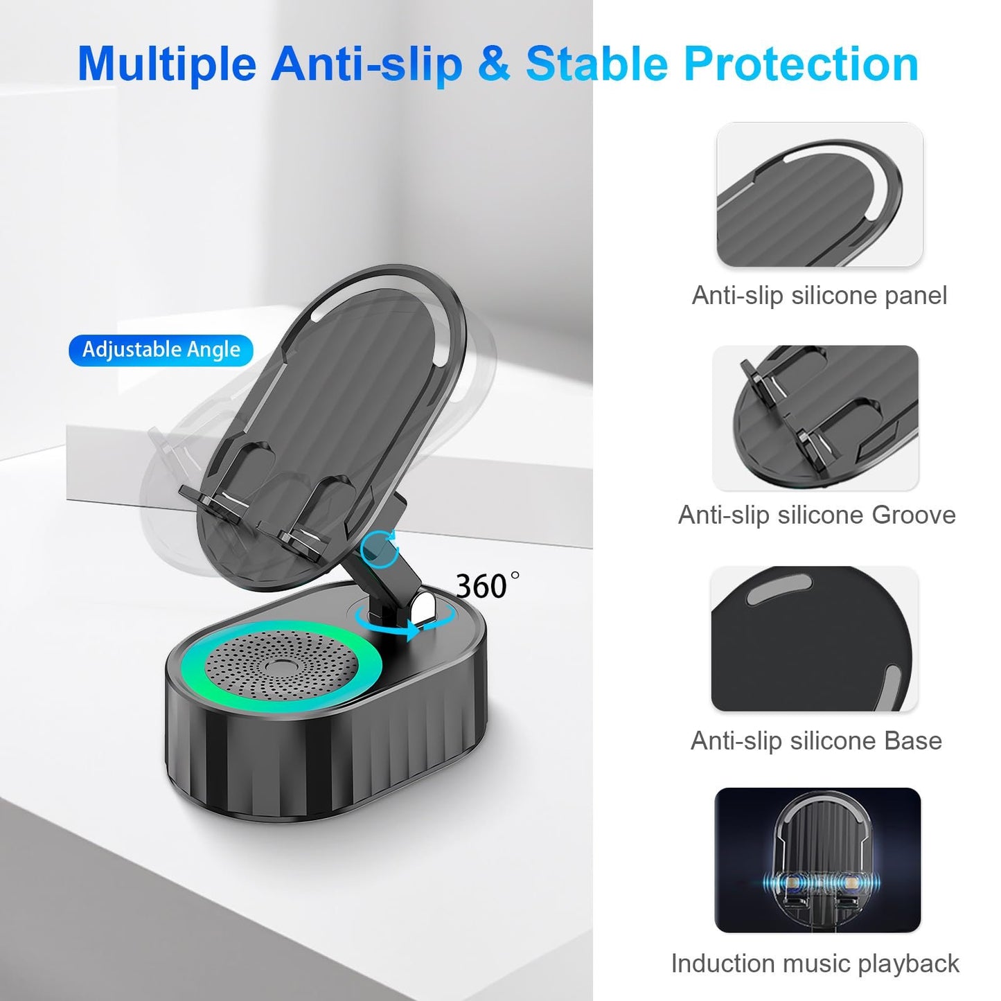 💥LAST DAY SALE 🔥2025 Upgraded Cell Phone Stand with Induction Speaker/Power Bank/Atmosphere Light