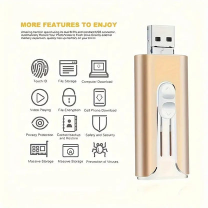 32GB~2TB Micro USB + 8 Pin + USB 3.0 4 in 1 Mobile Phone Computer U-Disk