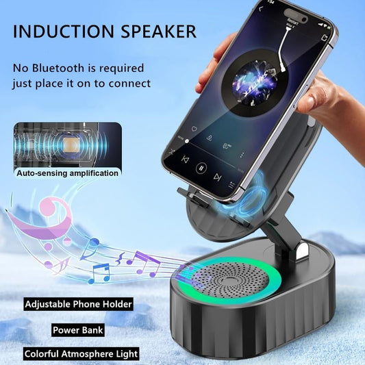 💥LAST DAY SALE 🔥2025 Upgraded Cell Phone Stand with Induction Speaker/Power Bank/Atmosphere Light