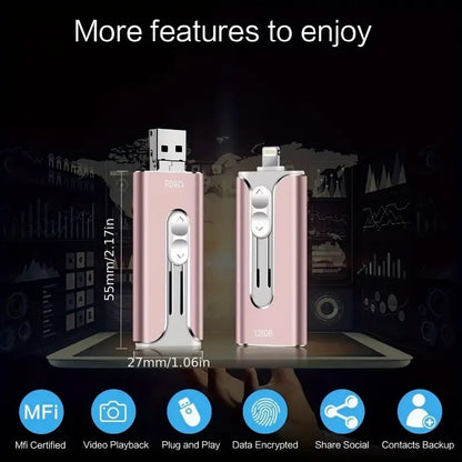 32GB~2TB Micro USB + 8 Pin + USB 3.0 4 in 1 Mobile Phone Computer U-Disk